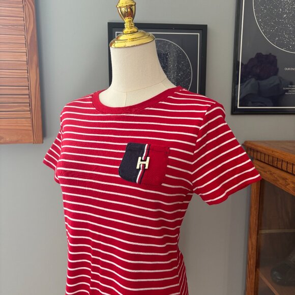 Tommy Hilfiger Red & White Striped Logo T-Shirt Dress - Picture 3 of 5